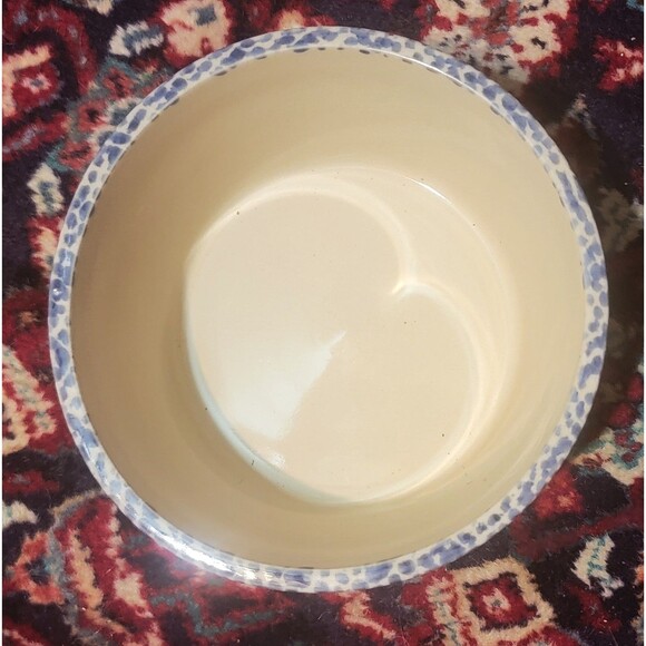 Vintage Bowl w Blue Sponge Glaze & Red Heart / Heavy Stoneware 8.25"D x 4"H 80s - Picture 9 of 12
